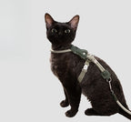 Leather-Trim Rope Cat Harness and Leash - olive green