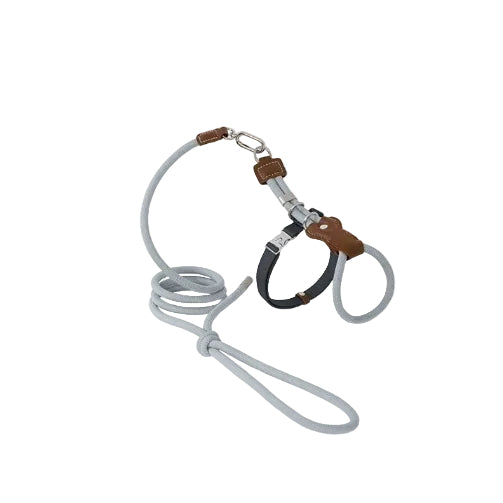 Leather-Trim Rope Cat Harness and Leash - grey blue